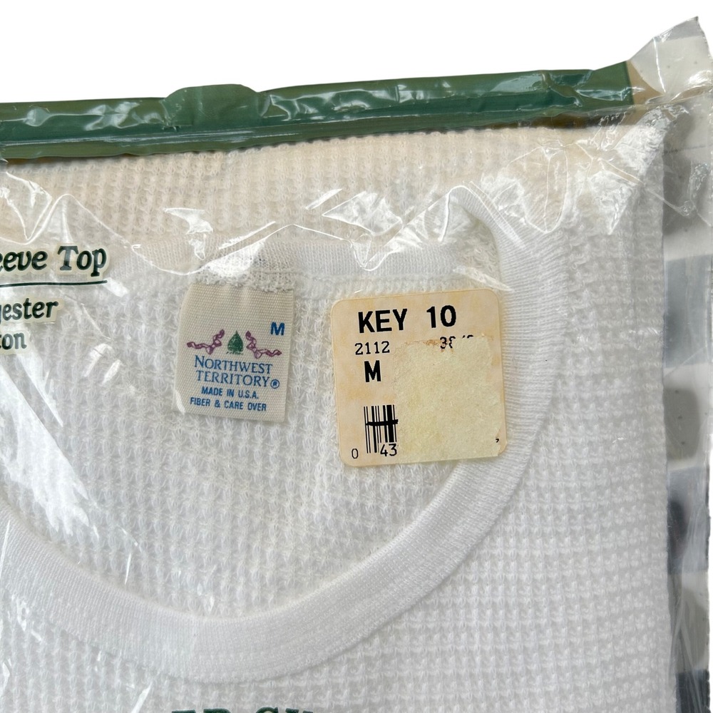 Northwest Territory Thermal Top Ladies Medium White Waffle Knit Vintage USA Made - Picture 6 of 6